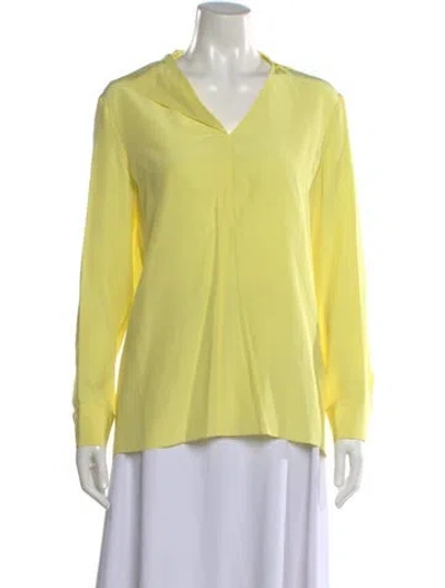 Pre-owned Hermes Silk V-neck Blouse In Yellow