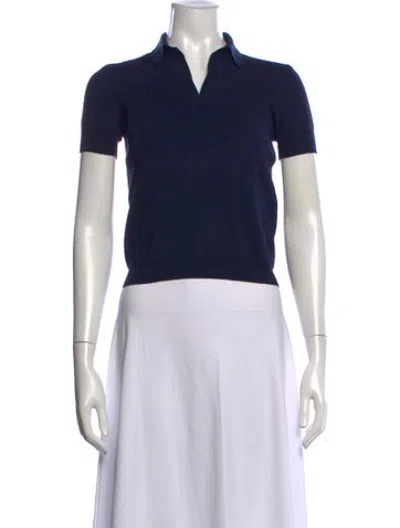 Pre-owned Hermes Silk V-neck Polo In Blue