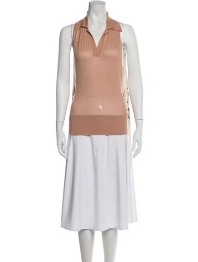 Pre-owned Hermes Silk V-neck Polo In Neutral