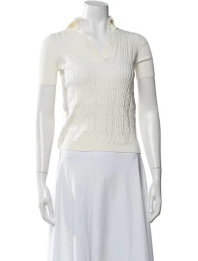 Pre-owned Hermes Silk V-neck Polo In Neutrals