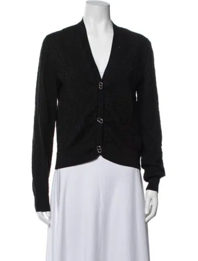 Pre-owned Hermes Silk V-neck Sweater In Black