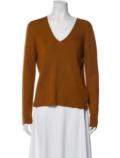 Pre-owned Hermes Silk V-neck Sweater In Brown