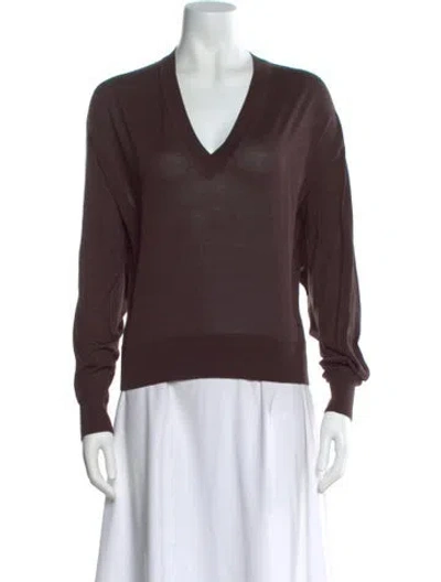 Pre-owned Hermes Silk V-neck Sweater In Brown