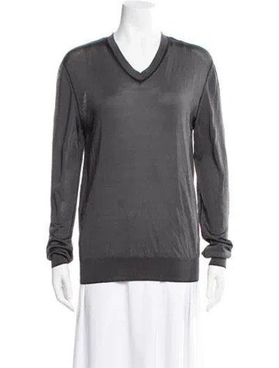 Pre-owned Hermes Silk V-neck Sweater In Gray