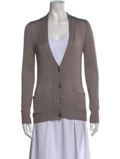 Pre-owned Hermes Silk V-neck Sweater In Gray