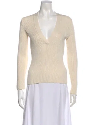 Pre-owned Hermes Silk V-neck Sweater In Neutral