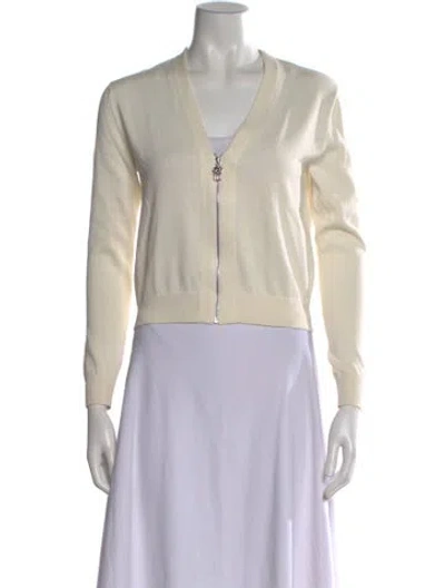Pre-owned Hermes Silk V-neck Sweater In Neutral