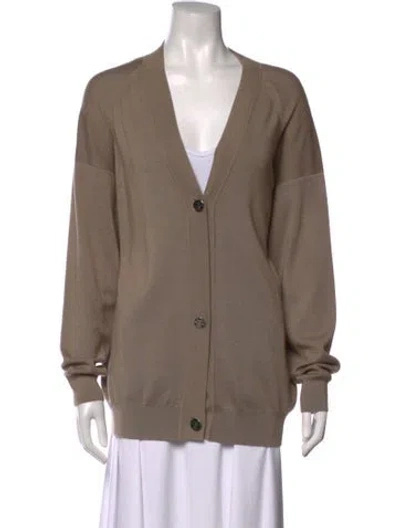 Pre-owned Hermes Silk V-neck Sweater In Neutrals