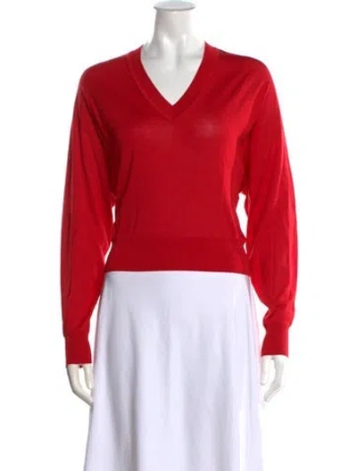 Pre-owned Hermes Silk V-neck Sweater In Red