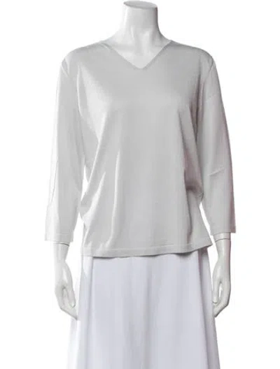 Pre-owned Hermes Silk V-neck Sweater In White