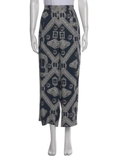 Pre-owned Hermes Silk Wide Leg Pants In Blue