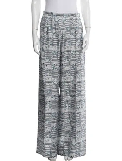 Pre-owned Hermes Silk Wide Leg Pants In Blue