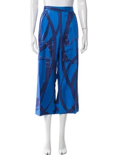 Pre-owned Hermes Silk Wide Leg Pants In Blue