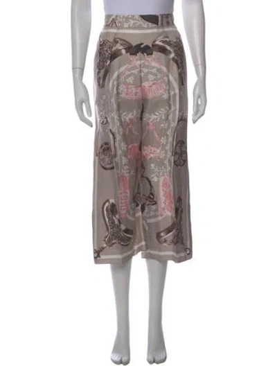 Pre-owned Hermes Silk Wide Leg Pants In Gray