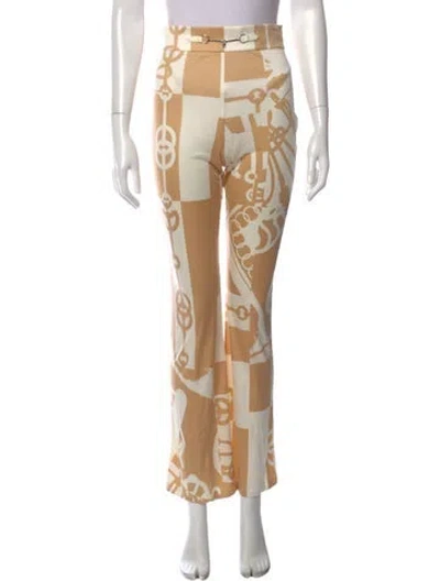 Pre-owned Hermes Silk Wide Leg Pants In Neutrals/white