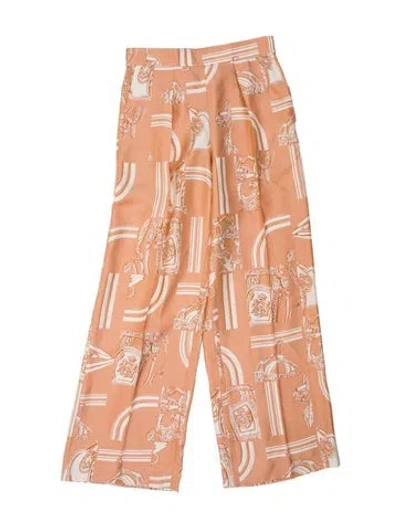 Pre-owned Hermes Silk Wide Leg Pants In Orange