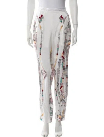 Pre-owned Hermes Silk Wide Leg Pants In White