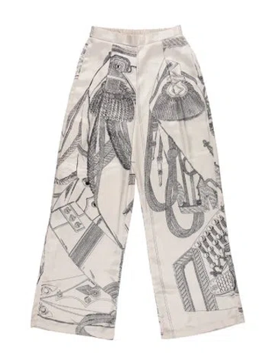 Pre-owned Hermes Silk Wide Leg Pants In White