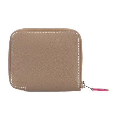 Pre-owned Hermes Silk'in Beige Etoupe Gray Multi-color Epsom Leather Silk Coin Purse/coin Case ()