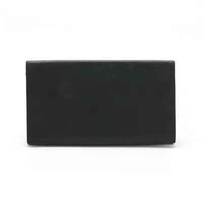 Pre-owned Hermes Silk'in Black Leather Silk Long Wallet (bi-fold) ()
