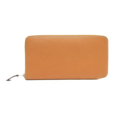Pre-owned Hermes Silk'in Blue Brown Epsom Leather Long Wallet (bi-fold) () In Multi
