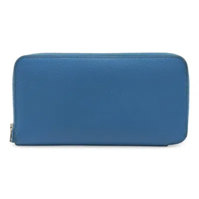 Pre-owned Hermes Silk'in Blue Epsom Leather Silk Long Wallet (bi-fold) ()