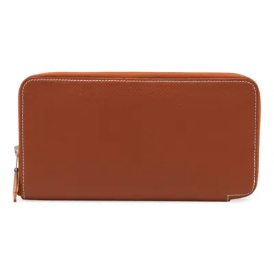 Pre-owned Hermes Silk'in Brique Epsom Leather Coin Purse/coin Case () In Brown