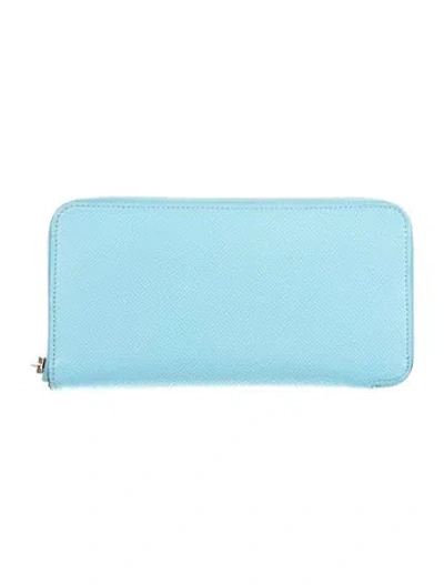 Pre-owned Hermes Silk'in Classic Wallet In Blue