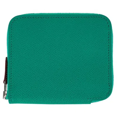 Pre-owned Hermes Silk'in Compact Wallet Jade Epsom Leather Botanical Fantasy In Green