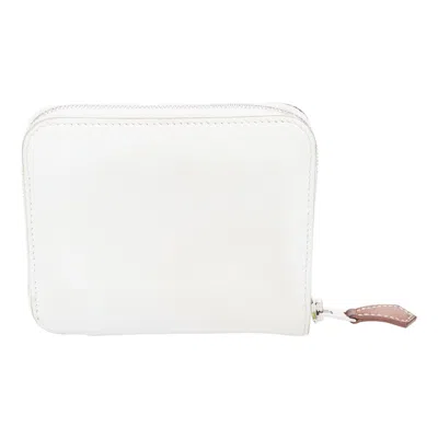 Pre-owned Hermes Silk'in Cream Leather Red Wild Print Silk Lined Compact Wallet In White
