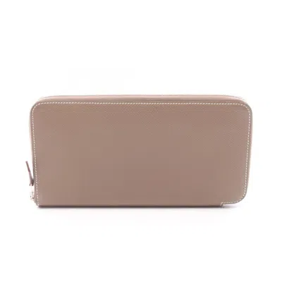 Pre-owned Hermes Silk'in Etoupe Gray Gray Epsom Leather Leather Long Wallet (bi-fold) ()