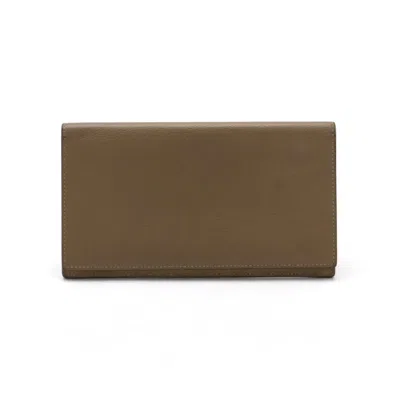 Pre-owned Hermes Silk'in Etoupe Gray Leather Silk Long Wallet (bi-fold) ()
