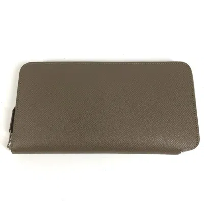 Pre-owned Hermes Silk'in Gray Epsom Leather Long Wallet (bi-fold) ()