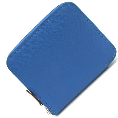 Pre-owned Hermes Silk'in Leather Wallet () In Blue