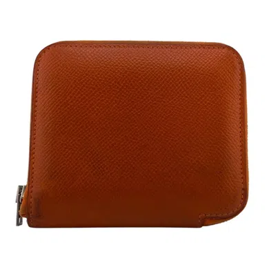 Pre-owned Hermes Silk'in Orange Leather Wallet (bi-fold) ()