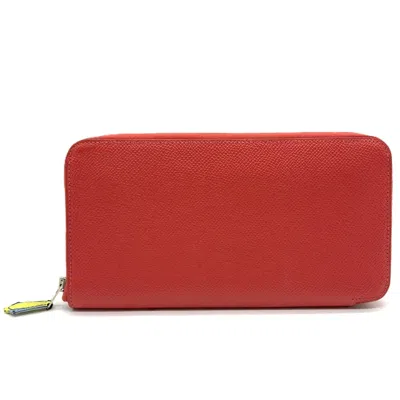 Pre-owned Hermes Silk'in Red Color Epsom Leather Long Wallet (bi-fold) ()