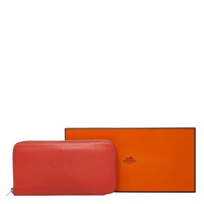 Pre-owned Hermes Silk'in Red Color Epsom Leather Long Wallet (bi-fold) ()