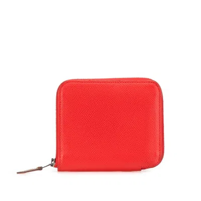 Pre-owned Hermes Silk'in Red Color Epsom Leather Wallet (bi-fold) ()