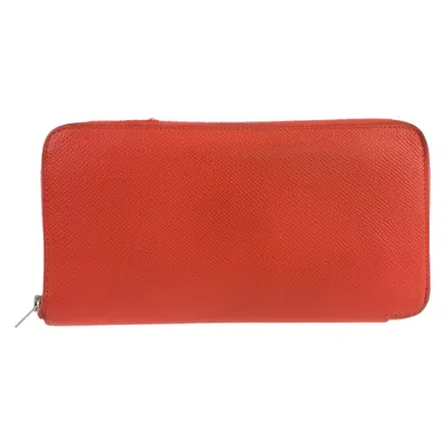 Pre-owned Hermes Silk'in Red Orange Epsom Leather Long Wallet (bi-fold) ()