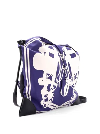 Pre-owned Hermes Silky City Bag Printed Silk And Leather Pm Crossbody Bag In Blue