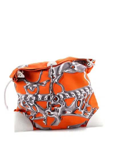 Pre-owned Hermes Silky City Bag Printed Silk And Leather Pm Crossbody Bag In Orange