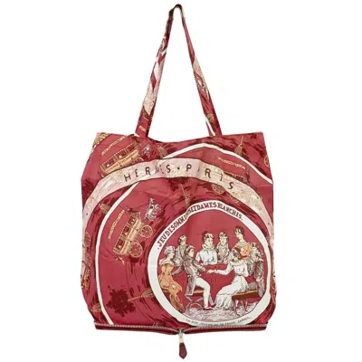 Pre-owned Hermes Silky Pop Tote Printed Silk Burgundy Silk Tote Bag Bag ()