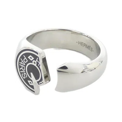 Pre-owned Hermes Silver Black Band Ring () In Multi