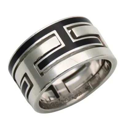 Pre-owned Hermes Silver Black Silver 925 Band Ring () In Multi
