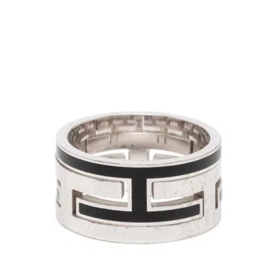 Pre-owned Hermes Silver Black Silver 925 Band Ring () In Multi
