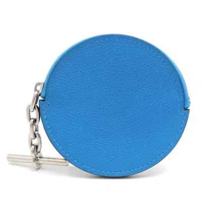 Pre-owned Hermes Silver Blue Chevre Leather Metal Coin Purse/coin Case ()