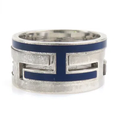 Pre-owned Hermes Silver Blue Enamel Silver 925 Band Ring ()
