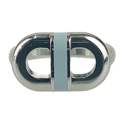 Pre-owned Hermes Silver Blue Lin Lacquer Metal Stainless Steel Band Ring ()