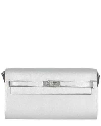 Pre-owned Hermes Hermès Silver Chevre Leather Chamkilight Kelly Wallet To Go Phw (authentic  Pre-loved)