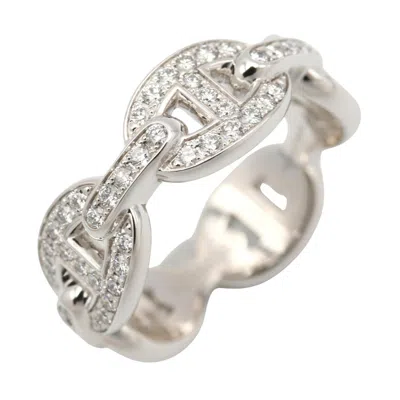 Pre-owned Hermes Silver Clear White Gold (18k) Band Ring () In Silver, Clear